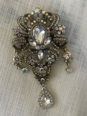 Clear Crystal Aurora Borealis Drop Pendant Brooch - Women Jewelry